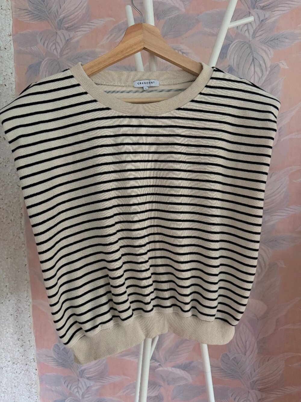 Crescent Striped Crewneck Sweatshirt Cream Black Breton Stripe Sz L